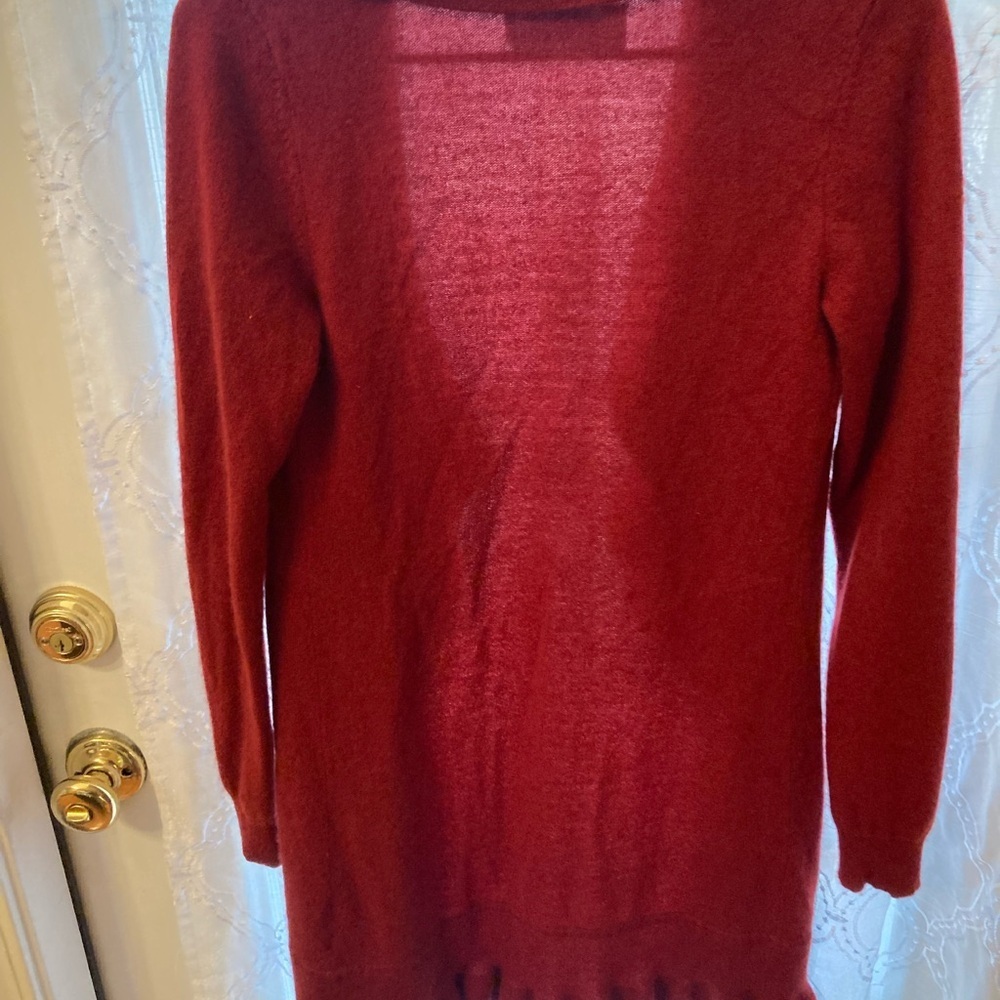 Neiman Marcus 100% Cashmere Ruffle Cardigan Deep Red XS Luxury - Picture 3 of 3